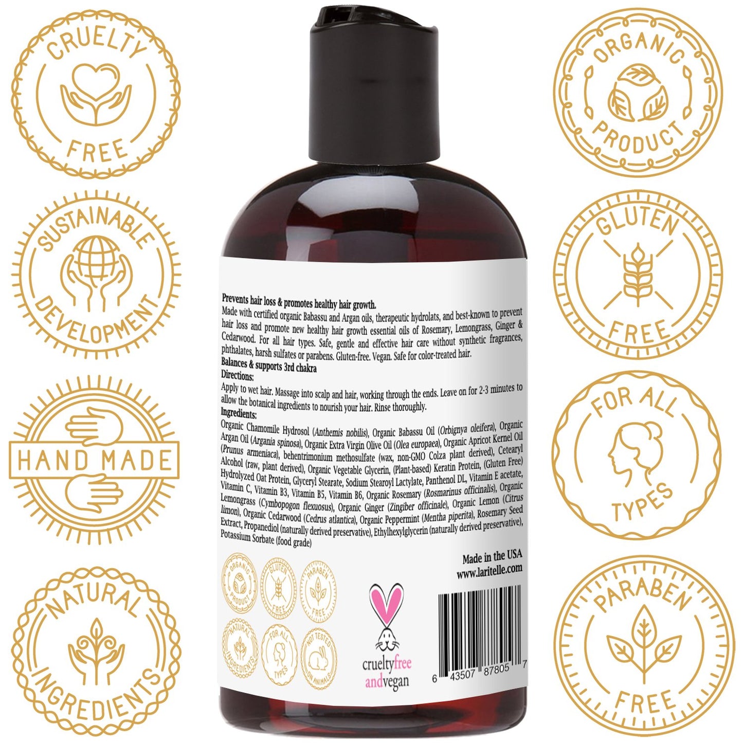 Organic Travel Size Conditioner 2 oz | Hair Loss Prevention, Anti-Breakage, Split Ends Treatment | Rosemary, Ginger & Cedarwood | NO GMO, Sulfates, Alcohol, Parabens, Phthalates | GF