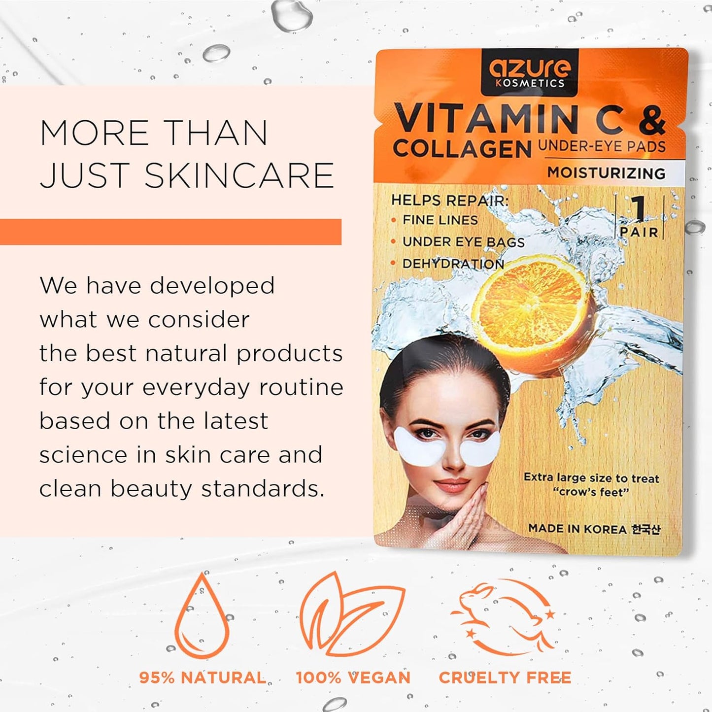 Azure Cosmetics Anti-Aging Under Eye Mask - 5 Pairs, Reduces Fine Lines, Wrinkles, Dark Circles & Puffiness, Skin Care Made in Korea, 100% Vegan, Cruelty-Free
