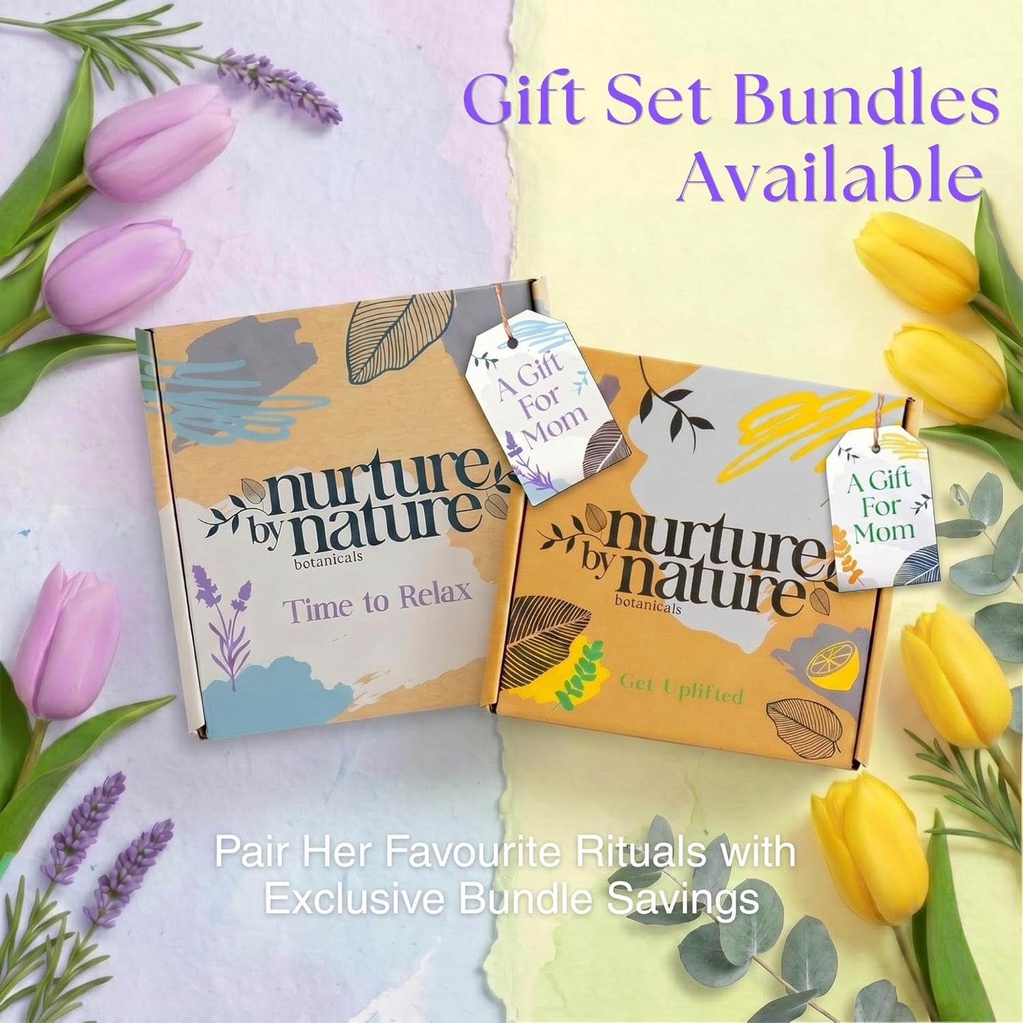 Nurture by Nature Spa Gifts for Women - Mothers Day Gifts for Mom, Self Care Gift Set & Spa Gift Basket for Women, 6 Piece Bath Set with Candle, Bath Bomb, Salts & Pillow Spray - Relaxation Gifts