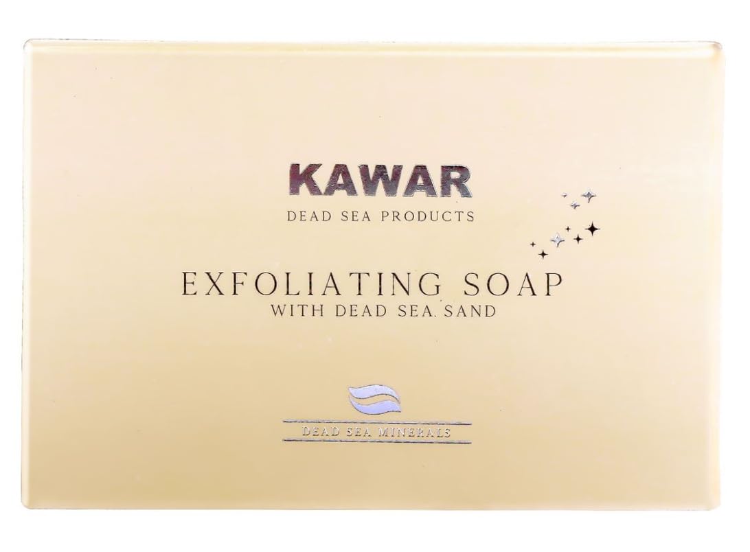 KAWAR Dead Sea Exfoliating Soap with Dead Sea Sand - Salicylic Acid, Magnesium Chloride, Shea Butter, Olive Oil & Tea Tree - Vegan Soap Bar for Men & Women, 4.2 oz