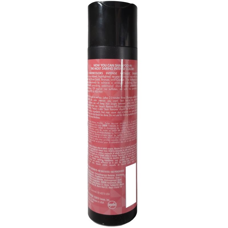 Watercolors INTENSE METALLIC Semi Permanet Color Depositing Shampoo-Sulfate & Paraben Free to Maintain & Enhance Hair Color 8 fl oz - ROSE GOLD (2 Count)