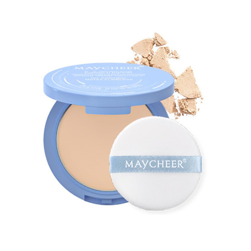 LAMUSELAND Pressed Powder Compact, Oil Control Brighten Skin Color Face Powder, Whitening Highlighting Face Makeup Tools for Women Girls (JG02)