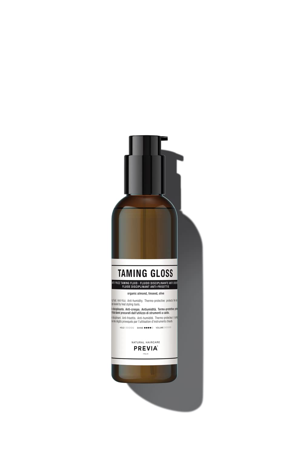 PREVIA Hair Gloss Taming Serum & Leave-In Conditioner - Anti-Frizz Heat Protectant for Dry Damaged Hair - Organic Almond Vegan Moisturizing Gloss - 6.7 oz