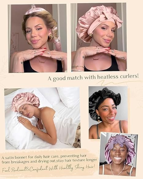 YANIBEST Adjustable Satin Bonnet for Sleeping Women Double Layer Hair Wrap Reduce Friction Prevent Frizz Natural Curly Hair