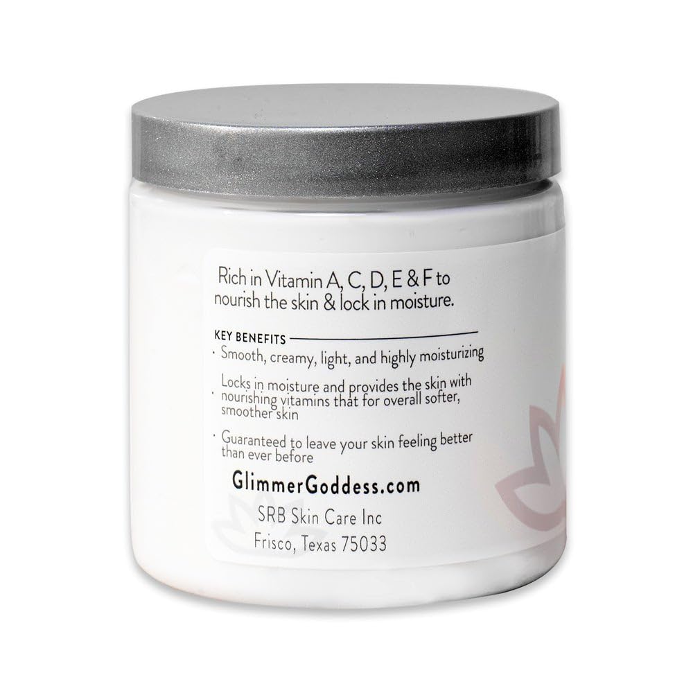 Glimmer Goddess Organic Whipped Body Butter for Women - Moisturizer Cream with Shea & Cocoa Butter, Almonds & Coconut Oil - Lavender, 8oz