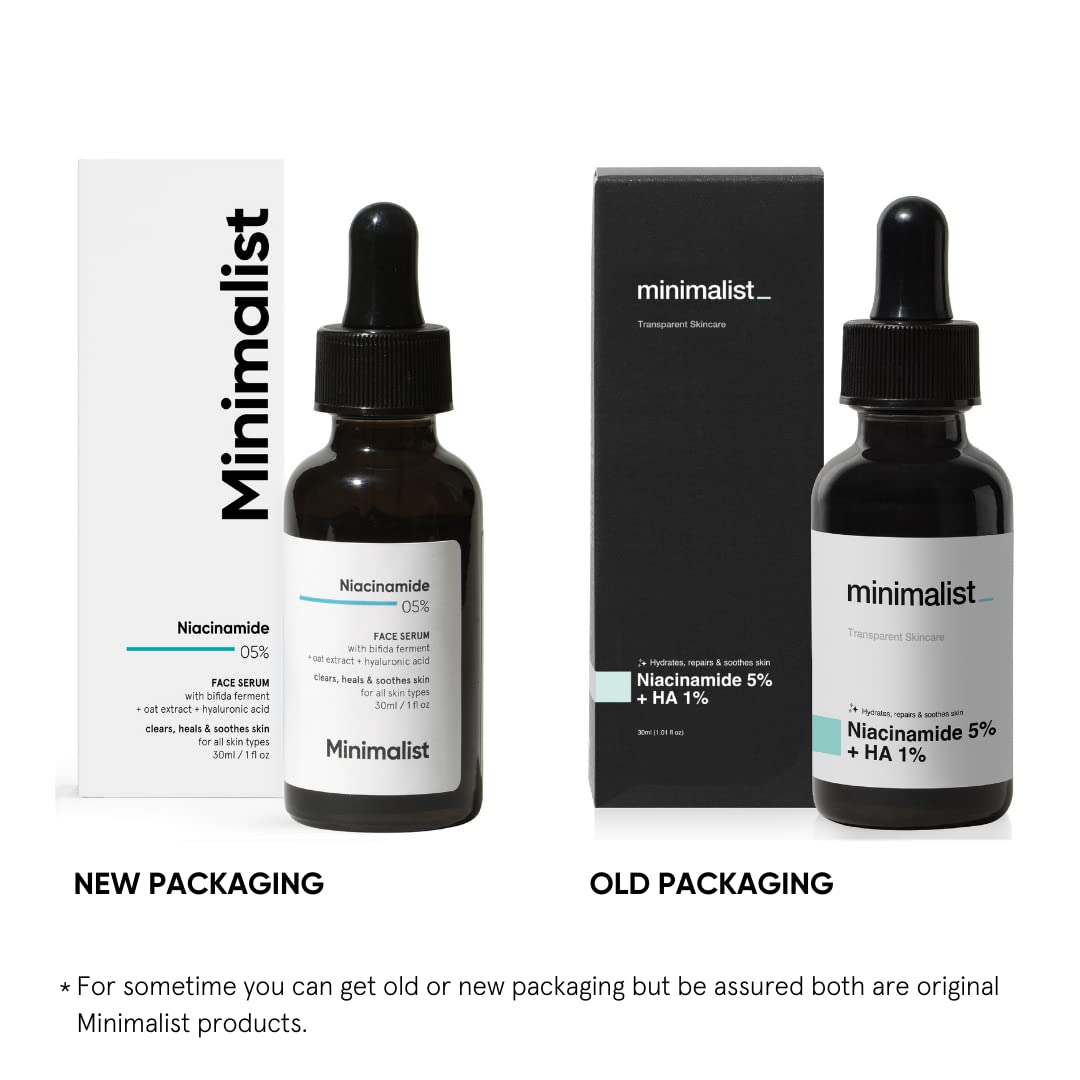 Minimalist 5% Niacinamide Serum for Clear Glowing Skin | With 1% Hyaluronic Acid for Hydration | Pore Minimizer for Face | Clears Acne Marks & Blemishes | For Women & Men | 1 Fl Oz / 30 ml