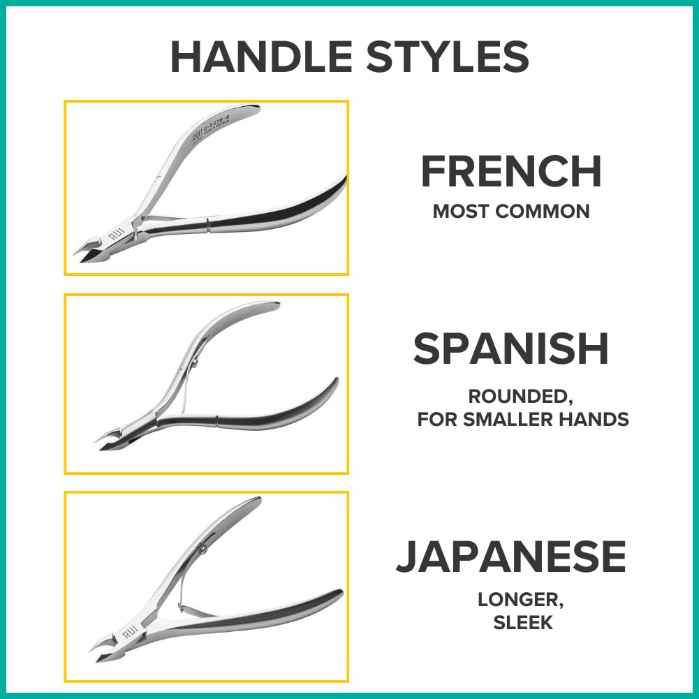Rui Smiths Ultra-Premium Stainless Steel Cuticle Nippers - Professional Stainless Steel Cuticle Cutters - Spanish Handle, Rounded Box Joint, Matte Chrome Plated - 5mm Jaw, Single Spring