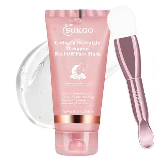 Collagen Overnight Wrapping Mask, Intensive Hydration Anti Aging Overnight Skin Treatment, Boosts Elasticity and Firmness, Revitalizes Dull Skin Reduces Fine Lines and Wrinkles (1PCS)