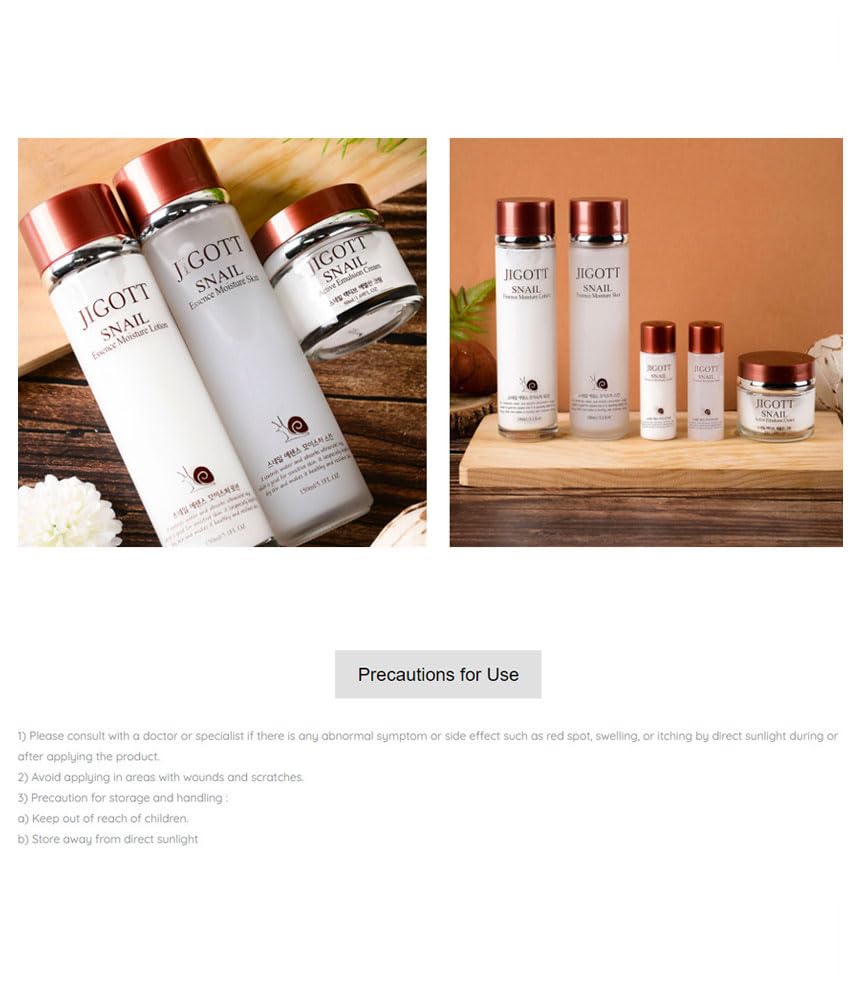 Snail Essence Moisture Skin Care 3Set, K Beauty Snail Cream, Moisturizer, Toner, Anti-Aging Hydration