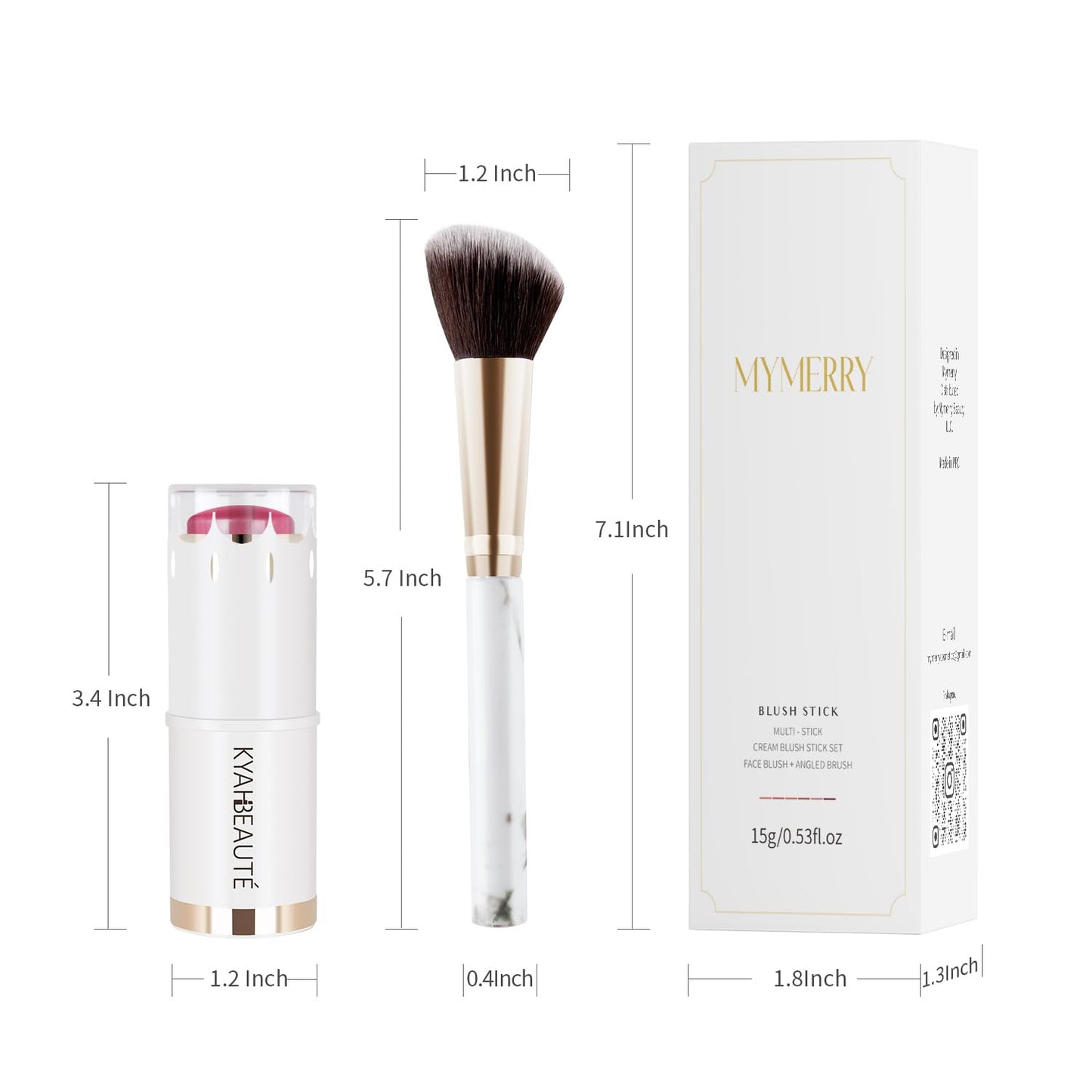 Blush Stick, Cream Blush for Cheeks and Lip Tint, Dewy Finish, Buildable & Blendable Color, Lightweight & Long-Lasting Formula| Rosemary-Mauve & Angled Blush Brush（0.53fl.oz）