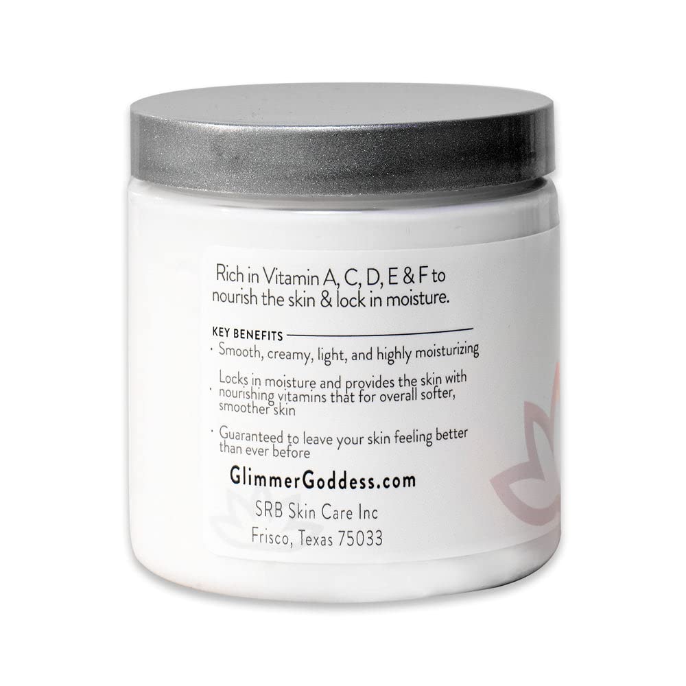 Glimmer Goddess Organic Whipped Body Butter for Women - Moisturizer Cream with Shea & Cocoa Butter, Almonds & Coconut Oil - Lavender Orange, 8oz