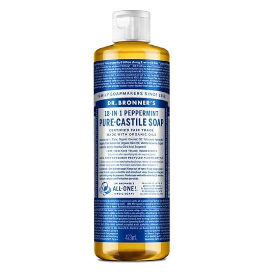 Dr. Bronner's - Pure-Castile Liquid Soap (Peppermint, 16 ounce) - Made with Organic Oils, 18-in-1 Uses: Face, Body, Hair, Laundry, Pets and Dishes, Concentrated, Vegan, Non-GMO