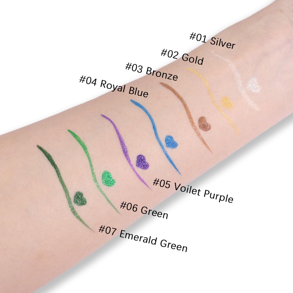 HHLOH 2PCS Metallic Glitter Coloured Liquid Eyeliner Pens Set01– Waterproof Mark Purple or Blue Long-Lasting Sparkly Eye Makeup – Tattoo-Effect Ink Liners for Women & Men,Delineador Líquido con Brillo