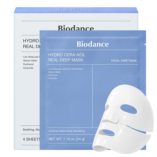 BIODANCE Hydro Cera-nol Real Deep Mask, Overnight Hydrogel Mask, Hydrating Facial Mask For Sensitive Skin, Redness Reducing & Quick Soothing Effect, Korean Skincare | 1.19oz(34g) x 4ea