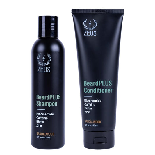 ZEUS BeardPlus Beard Shampoo & Conditioner Set for Men, Beard Growth Treatment for Hydration, Softness & Thickness with Biotin & Caffeine (Made in USA) Combo Set