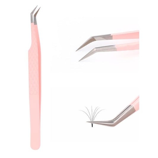 Professional Lash Extension Tweezers - Curved Fiber Tip Eyelash Tweezers for Volume Fans