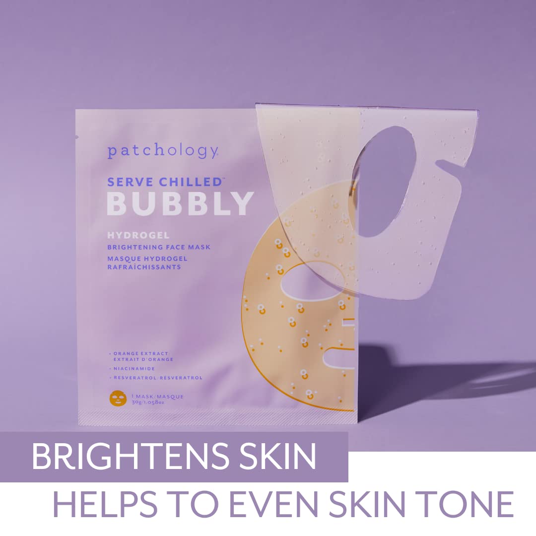 Patchology Brightening Gel Face Mask with Resveratrol and Niacinamide Bubbly - hydrogel Face Mask protects and brightens face while supporting an even skin tone. 1 count.