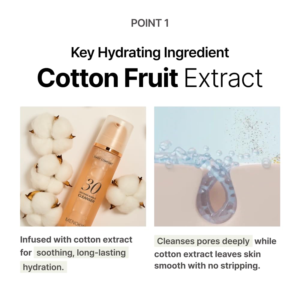 MENOKIN Cotton Cloud Bubble Cleanser [Pore Clear] Green Clay, Low pH, Deep Pore Cleanser for Sensitive Skin, Hydrating & Non-Stripping, Gentle Face Wash, Foaming bubbles, Korean Skincare 5.07 fl oz