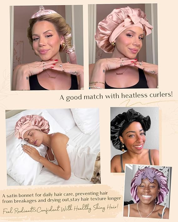 YANIBEST Adjustable Satin Bonnet for Sleeping Women Double Layer Hair Wrap Reduce Friction Prevent Frizz Natural Curly Hair
