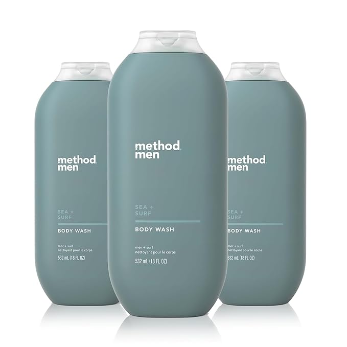 Method Men Body Wash, Sea and Surf Scent, Paraben and Phthalate Free, Quick-Lathering Cleansers, Cruelty Free, 18 oz (Pack of 3)