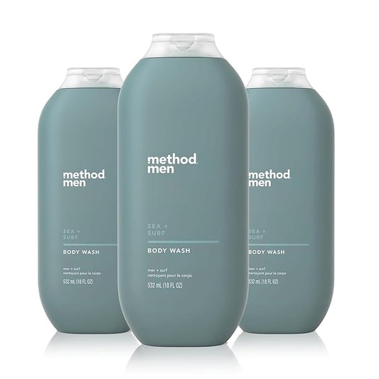 Method Men Body Wash, Sea and Surf Scent, Paraben and Phthalate Free, Quick-Lathering Cleansers, Cruelty Free, 18 oz (Pack of 3)