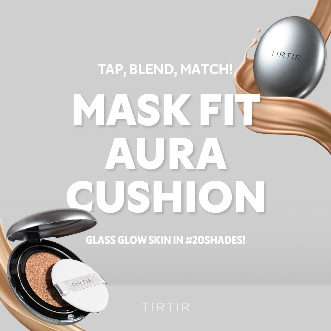 TIRTIR Mask Fit Aura Silver Cushion Foundation | Semi-glow Finish, Natural Coverage, Moisturizing, Lightweight, Korean cushion foundation (#33C Hazel, Full Size, 0.63 Fl Oz)