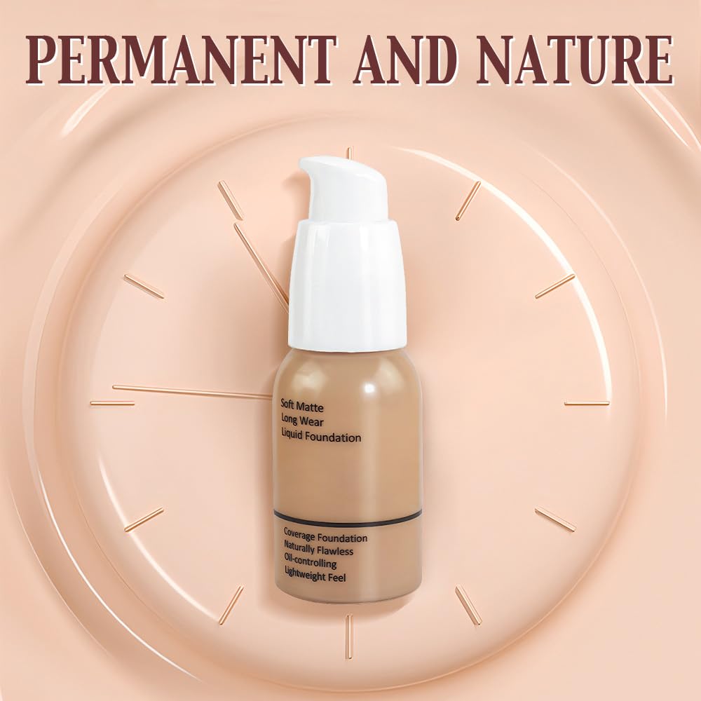 2Pcs Matte Liquid Full Coverage Foundation, Flawless Soft Matte 24HR Oil Control Full Coverage Foundation Makeup for Women, Long-Lasting Waterproof Full Coverage, 03# Buff Beige (03+03, Pack of 2)