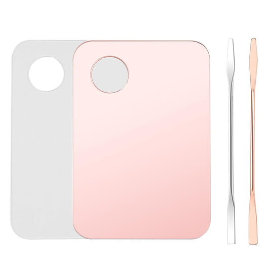 4 Pcs Makeup Mixing Tray Makeup Palette with Makeup Spatula Makeup Mixing Palette Foundation Palette for Eye Shadow Lipsticks Nail Art Beauty Salon (Pink and transparent)