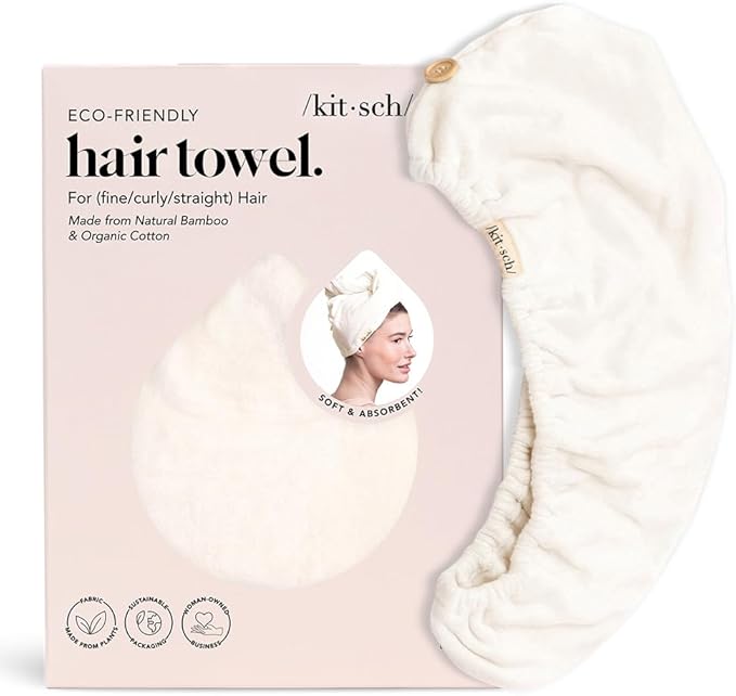 Kitsch Microfiber Hair Towel Wrap for Women – Ultra Absorbent Microfiber Bath Towels for Wet, Curly, Long or Short Hair – Anti-Frizz Hair Wrap, Great Hair Care Gifts for Women – White Ivory
