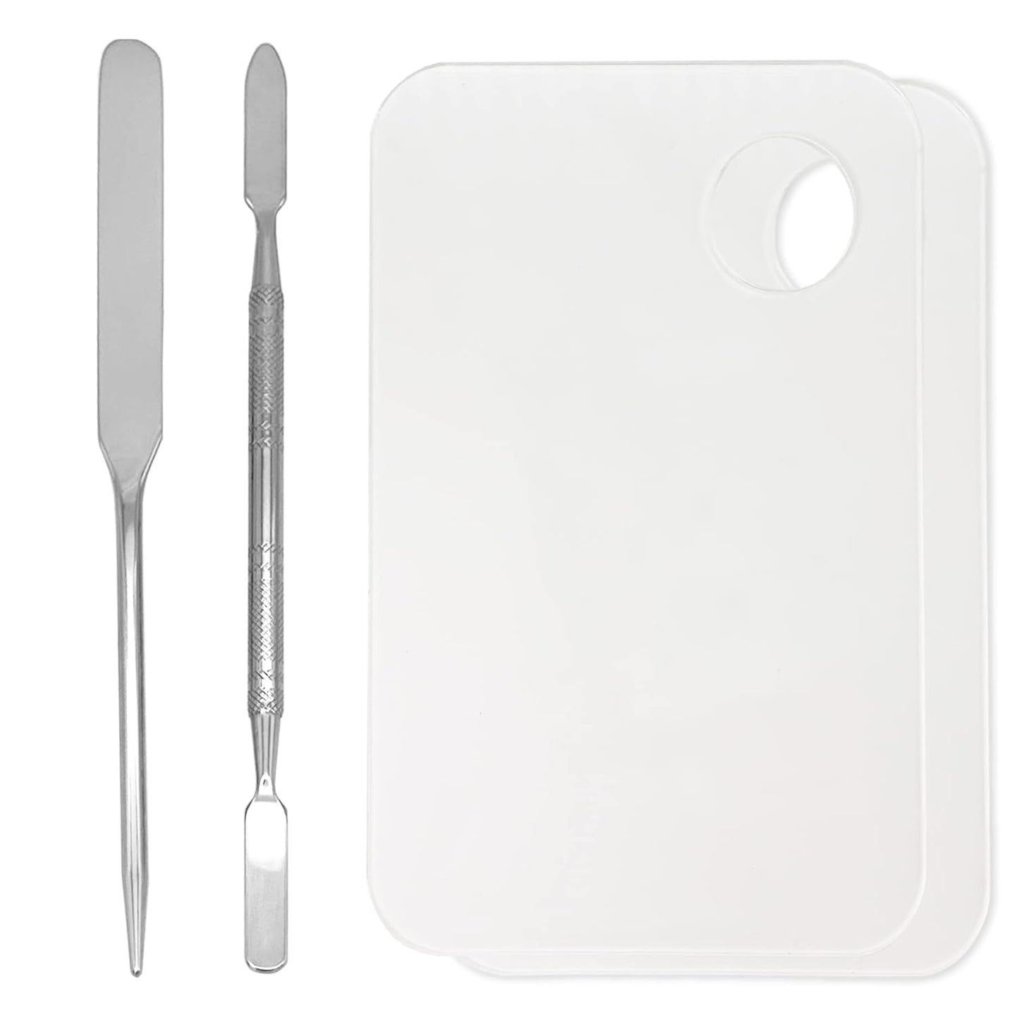 Stainless Steel Foundation Spatula with Makeup Mixing Palette, Foundation Makeup Tray Acrylic Makeup Palette Cosmetic Nail Art Color Mixing Tool Make Up Spatula, Pack of 4