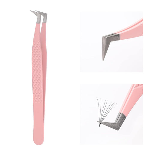 Lash Extension Tweezers Stainless Steel Volume Lash Tweezers Curved Precision Tweezers 90 Degree Angle Boot Great for Larger Fans Eyelash Extension Tweezers Professional