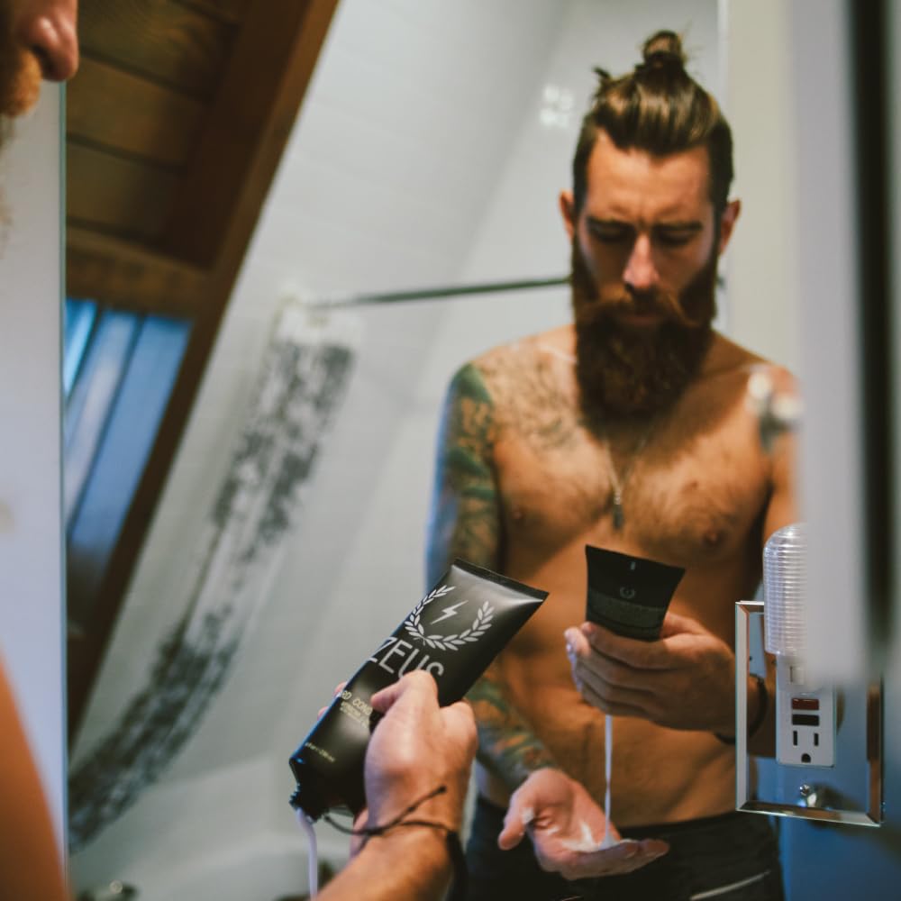 ZEUS Beard Conditioner Wash, Cleansing & Moisturizing Beard Wash with Green Tea & Natural Ingredients to Soften Beard – 8 oz. (Made in USA) Sandalwood