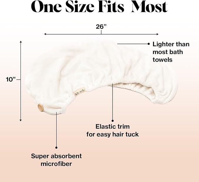 Kitsch Microfiber Hair Towel Wrap for Women – Ultra Absorbent Microfiber Bath Towels for Wet, Curly, Long or Short Hair – Anti-Frizz Hair Wrap, Great Hair Care Gifts for Women – White Ivory