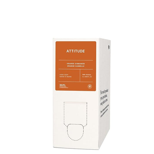 ATTITUDE Liquid Hand Soap Refill, EWG Verified, Plant and Mineral-Based, Vegan Personal Care Products, Orange Cinnamon Scent, 67.6 Fl Oz