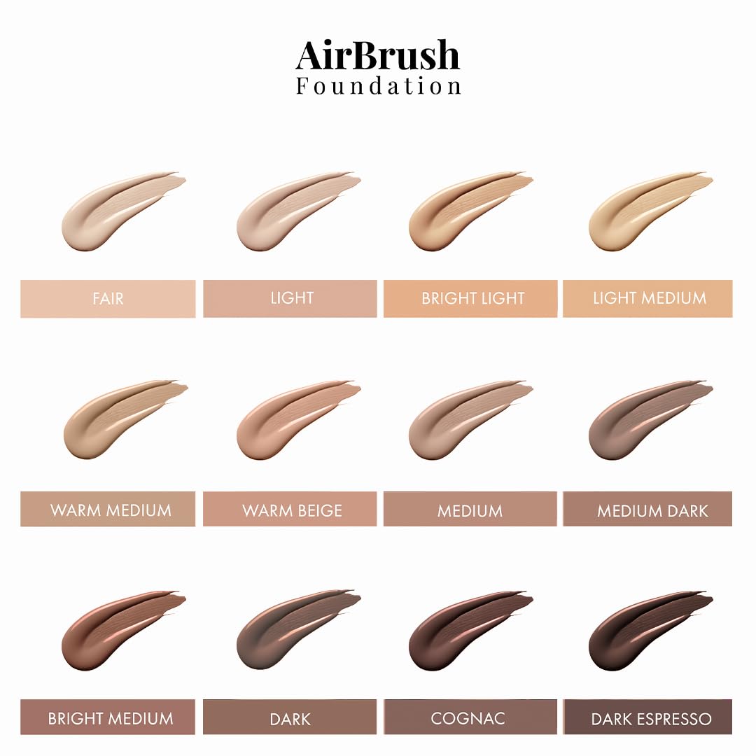 MagicMinerals AirBrush Foundation by Jerome Alexander – 2pc Set with Airbrush Foundation and Kabuki Brush - Spray Makeup with Anti-aging Ingredients for Smooth Radiant Skin - Cognac