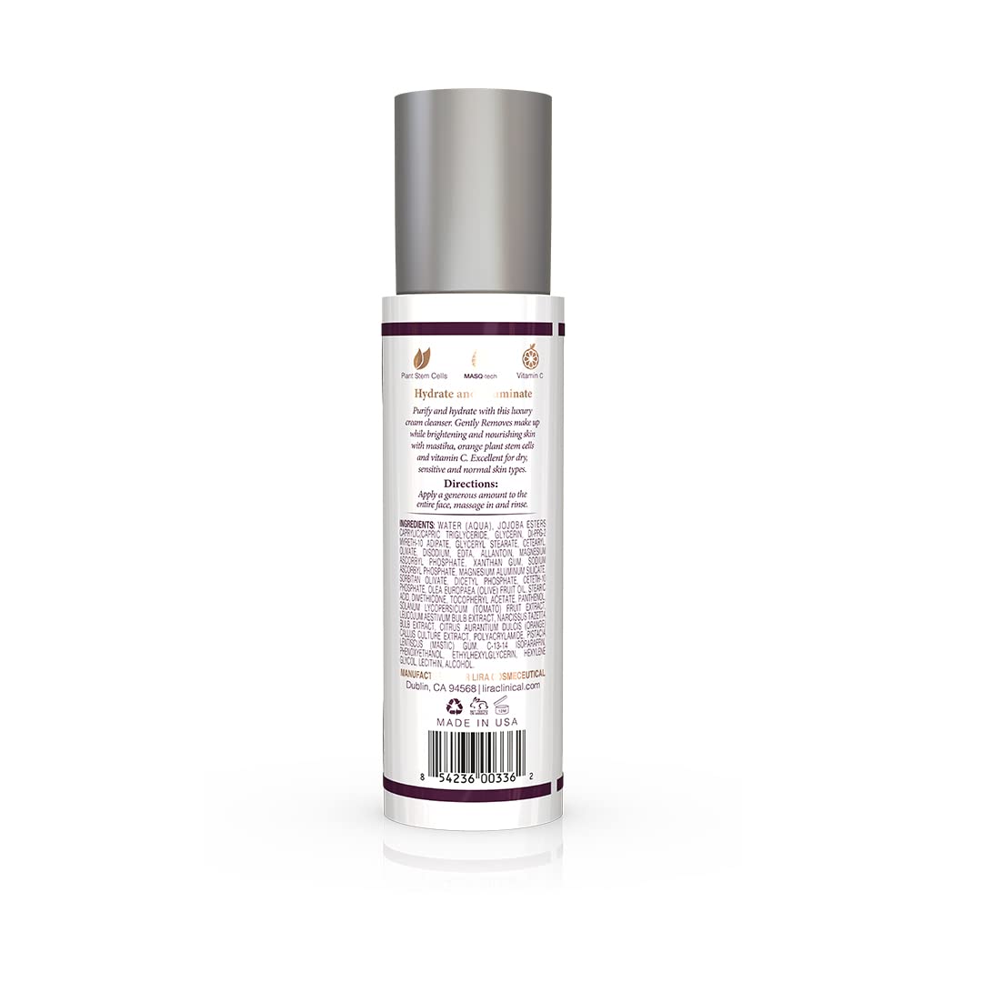 Lira Clinical MYSTIQ iLuminating Cleanser - Moisturizing Face Wash with Vitamin C, Orange Plant Stem Cells, and Plant Extracts - Gentle Facial Cleanser Supports Skin Barrier and Hydration - 6 Oz