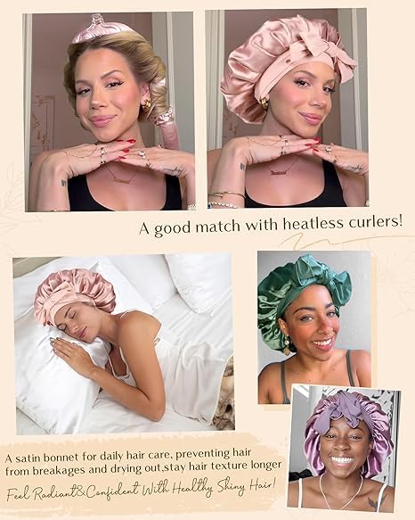 YANIBEST Adjustable Satin Bonnet for Sleeping Women Double Layer Hair Wrap Reduce Friction Prevent Frizz Natural Curly Hair