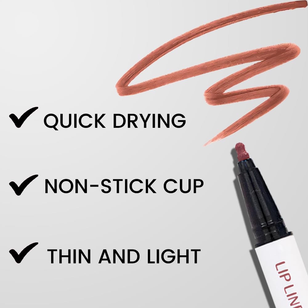 2Pcs Longwear Liquid Lip Liner Stain Marker Pen Set Long Lasting Waterproof, Mocha Nude Brown Matte Semi Permanent 24 Hour Lip Liner and Lipstick Combo, Color Stay Lipliner All Day Lips Stain peel off