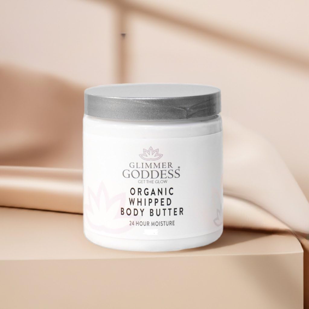 Glimmer Goddess Organic Whipped Body Butter for Women - Moisturizer Cream with Shea & Cocoa Butter, Almonds & Coconut Oil - Autumn Breeze, 8oz
