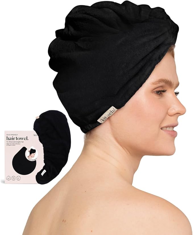 Kitsch Microfiber Hair Towel Wrap for Women – Ultra Absorbent Microfiber Bath Towels for Wet, Curly, Long or Short Hair – Anti-Frizz Hair Wrap, Great Hair Care Gifts for Women – Black