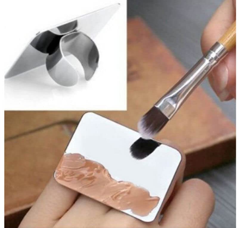 Alipis 2Pcs Nail Art Palette Ring, Stainless Steel Makeup Mixing Palette Finger Ring Professional Nail Polish Drawing DIY Art Color Mixing Tools Makeup Supplies