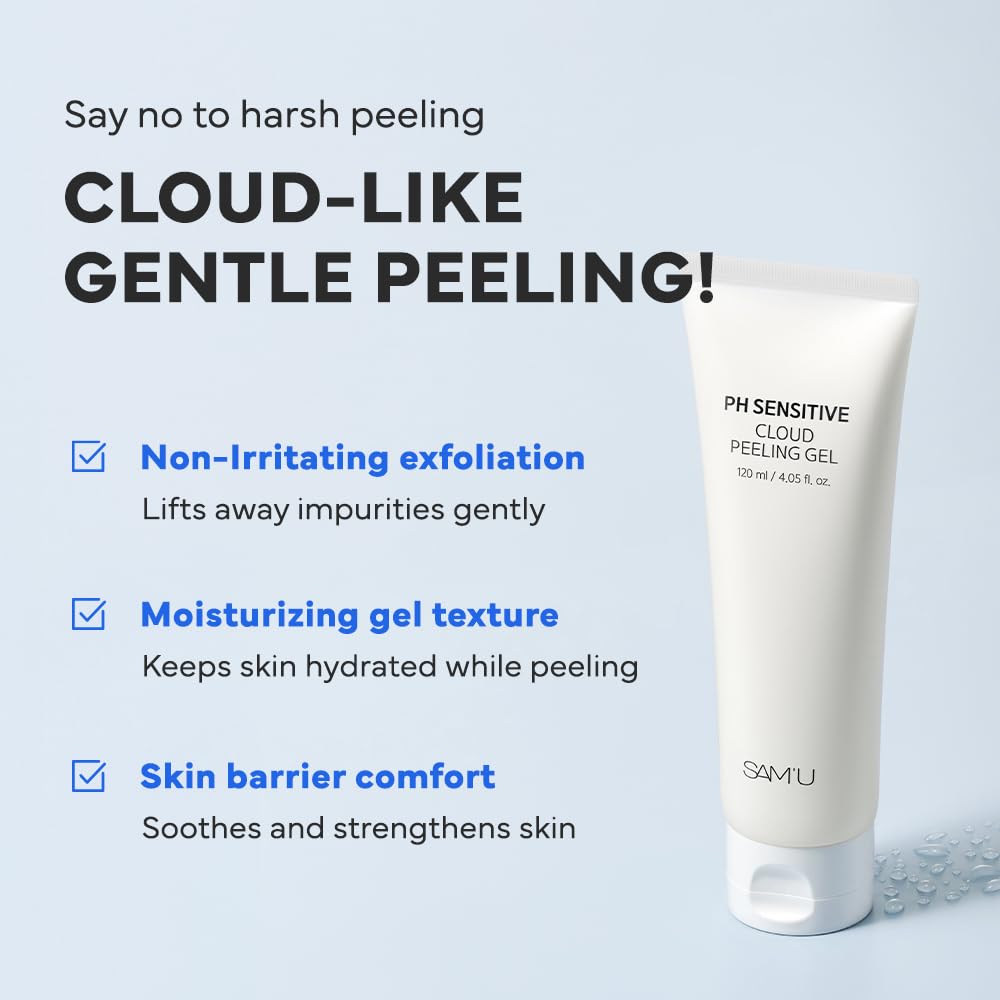 SAM’U PH Sensitive Cloud Peeling Gel – Gentle Exfoliating Gel for Face with Pineapple Enzymes & Hyaluronic Acid – Hydrating Facial Peel & Face Scrub for Sensitive Skin, 120ml, 3.38 fl.oz