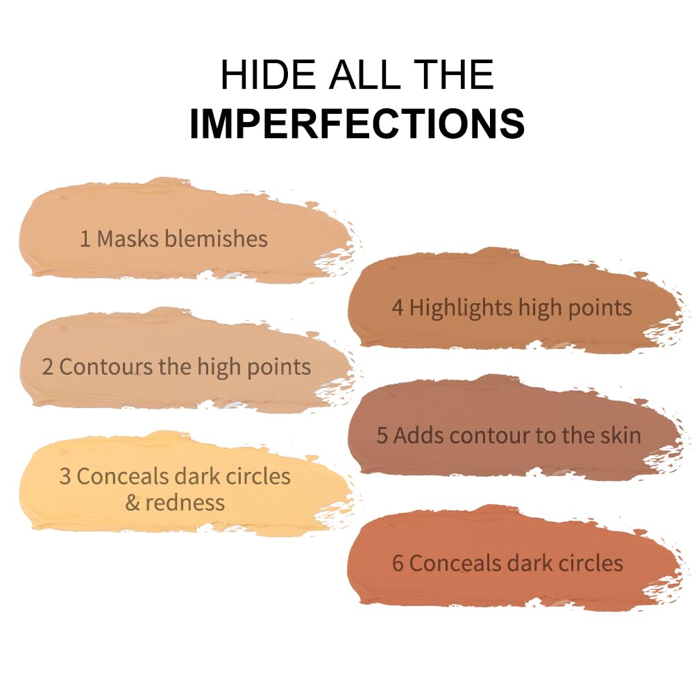 Corlo Contour Palette Concealer Correct, 6 Colors Cream Concealer Full Coverage Foundation Palette for Dark Circles Makeup (Medium)