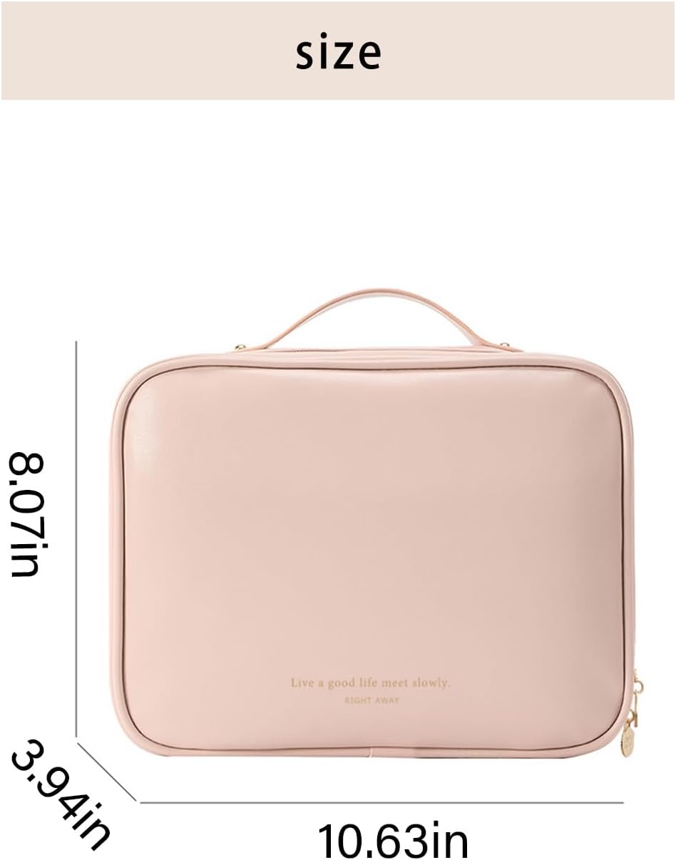 RIGHT AWAY Travel Toiletry Bag for Women, Makeup Bag& Cases, Waterproof Makeup Organizer Cosmetic Bag with Compartments,Portable Make Up Bag for Travel Size Toiletries,Skincare,Brushes Set,Pink