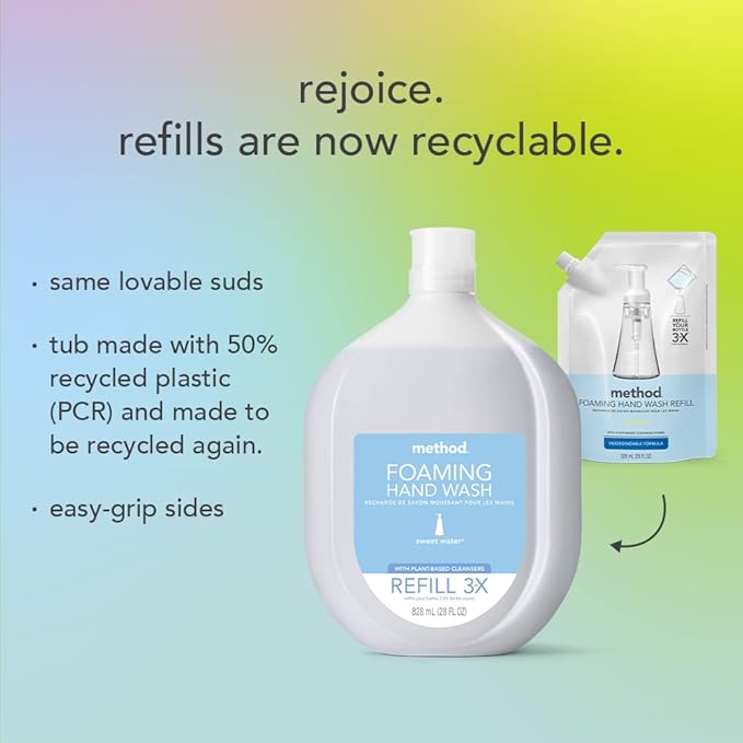 Method Foaming Hand Soap, Refill, Waterfall, 28 oz (Packaging May Vary) (Pack of 2)