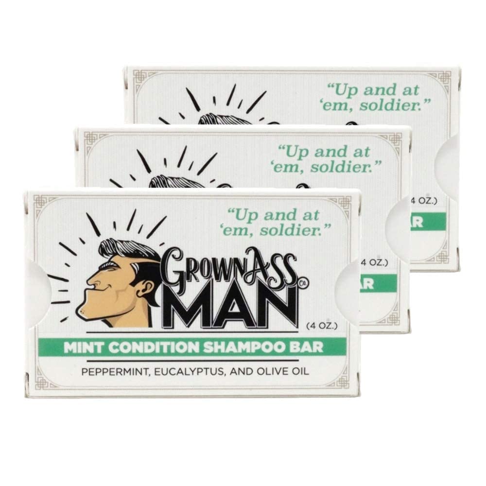Solid Shampoo Bar Rich Lather 3 in 1: Hair, Beard & Body Wash - Plastic Free & Eco-Friendly, Natural & Organic Clean for All Hair Types, 4oz Bar (Mint Condition, 3-Pack)
