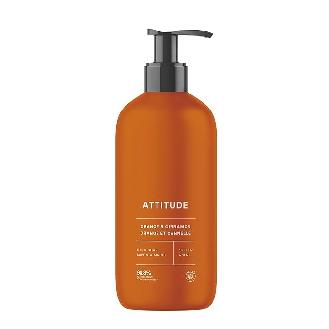 ATTITUDE Liquid Hand Soap, EWG Verified, Plant and Mineral-Based, Vegan Personal Care Products, Orange Cinnamon, 16 Fl Oz