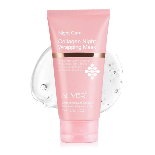 Collagen Overnight Wrapping Peel off Face Mask, Collagen Night Wrapping Mask, Elasticity & Hydration Care, Reduce Fine Lines & Dullness, Anti-aging Skin Care 2.53 fl.oz
