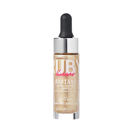 Ruby Kisses Radiant Drops, Shimmer Liquid Highlighter Makeup, Smooth Illuminator for Face Body, Natural Glow Dewiness Glitter for Skin (CHAMPANGE)