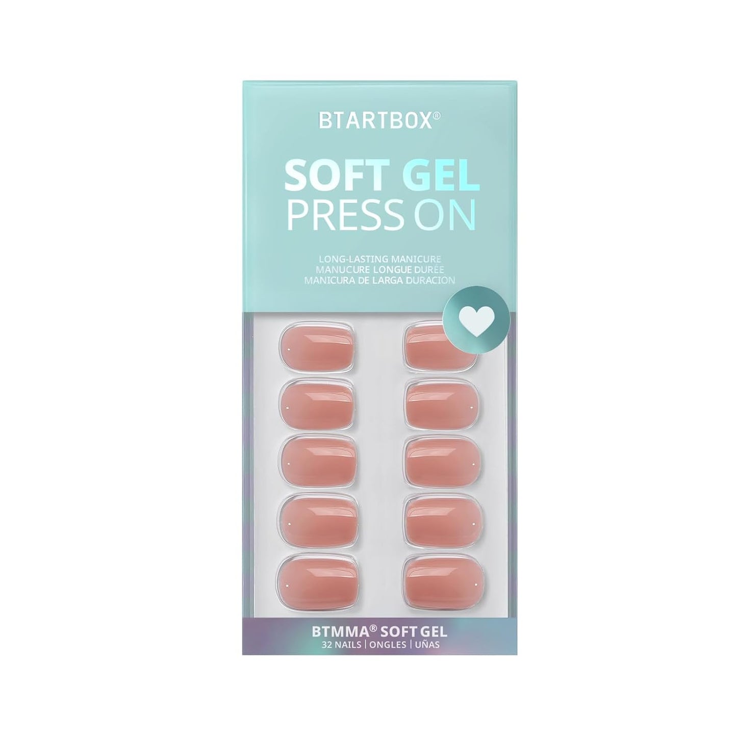 BTArtbox Press On Nails Short - Nude Square Nail Tips Glue On Nails, Reusable Stick On Nails in 15 Sizes - 30 Soft Gel Fake Nails Kit, Cinnamon